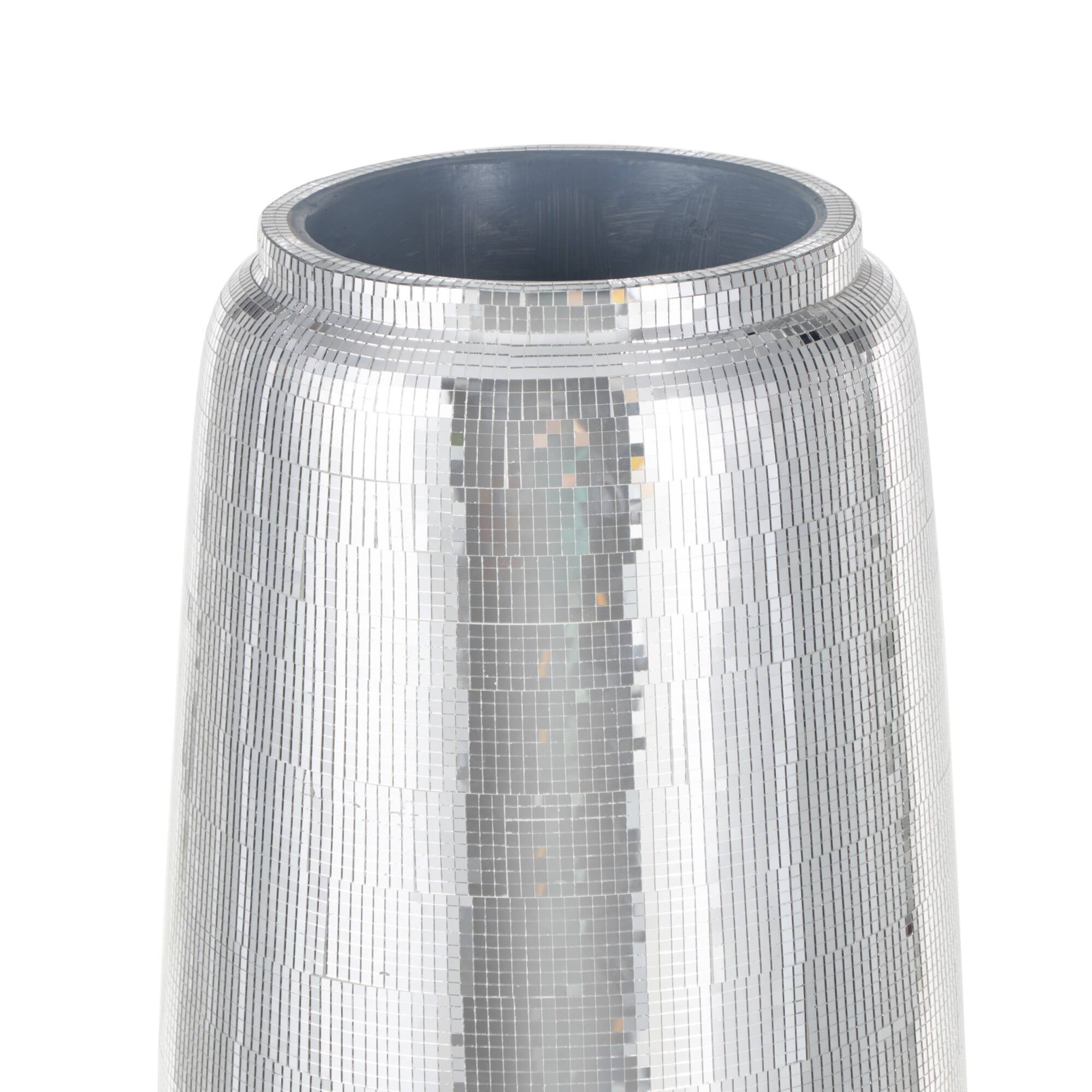 40" Silver Fiberglass Mosaic Floor Vase with Blue Interior,